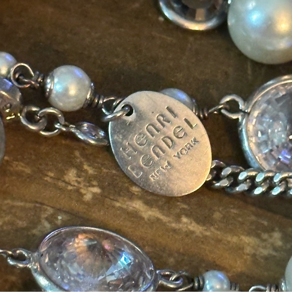 Henri Bendel silver tone multi strand pearls & crystals bracelet - Picture 9 of 9